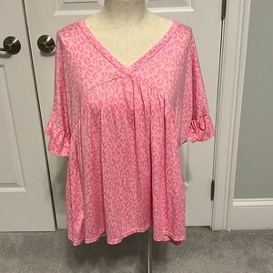 Battery, soft fabric in light, pink background and darker pink leopard print